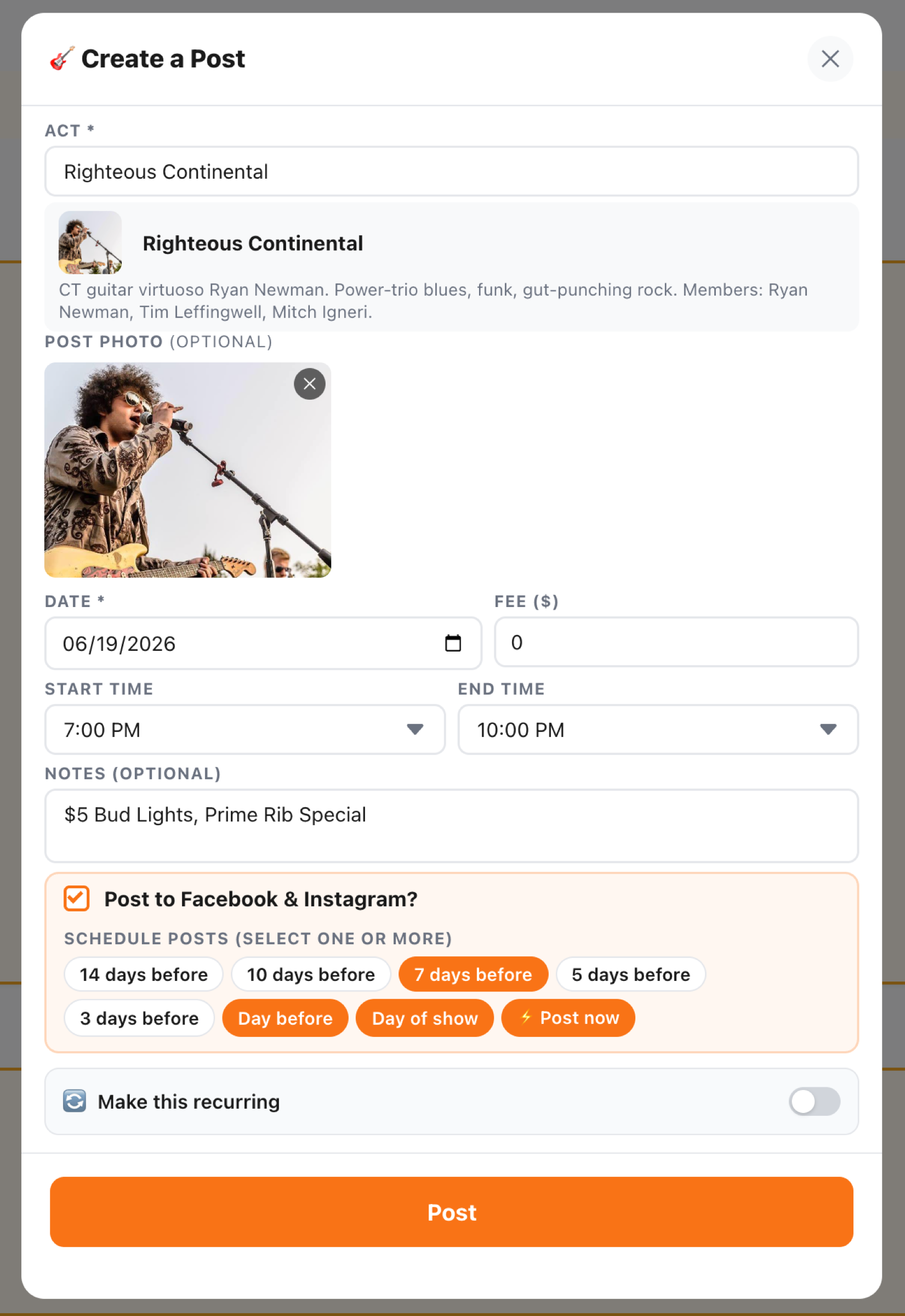 Create a Post / Add Event form